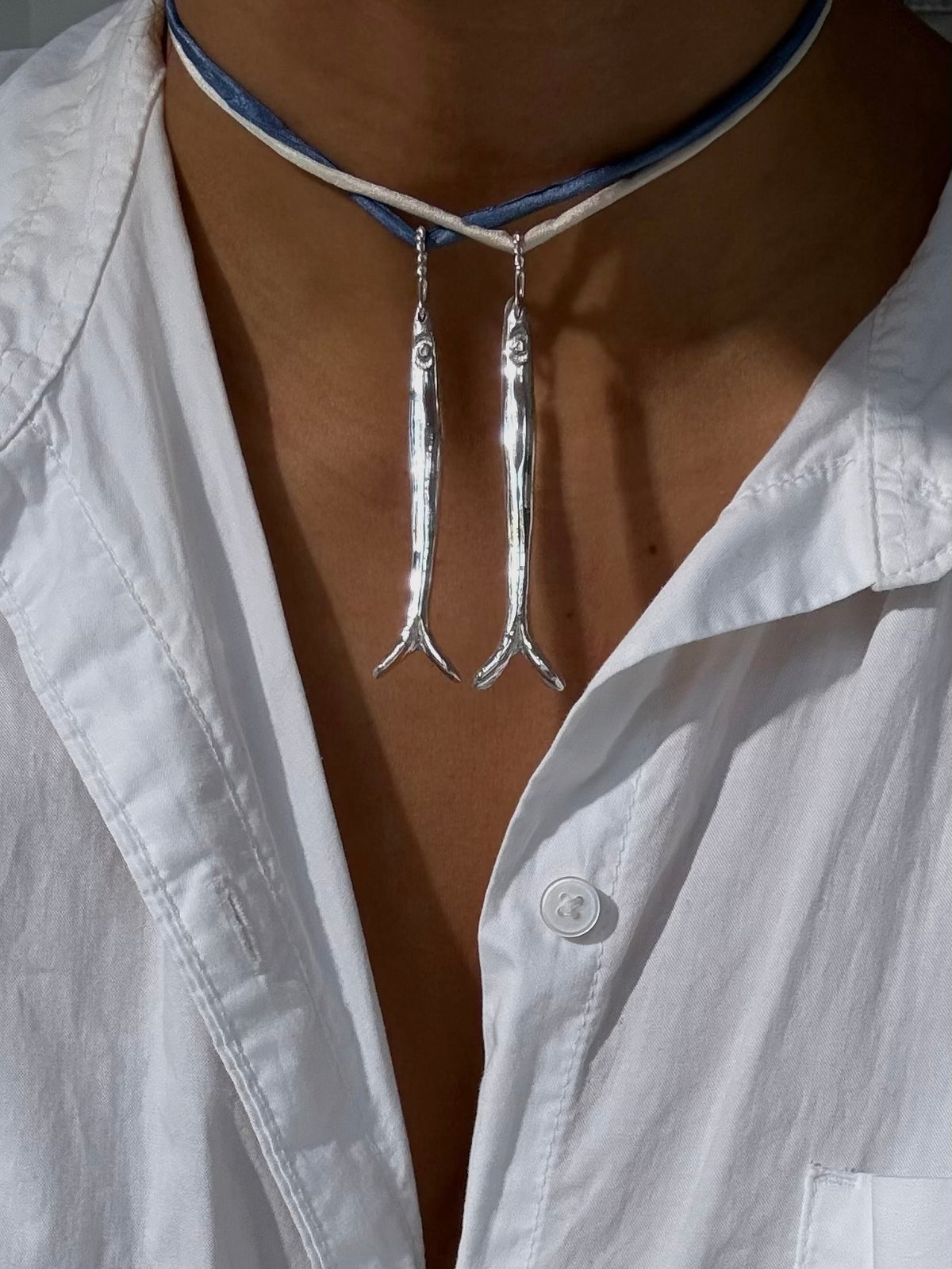 Sardine Pendant Silk Cord Necklace