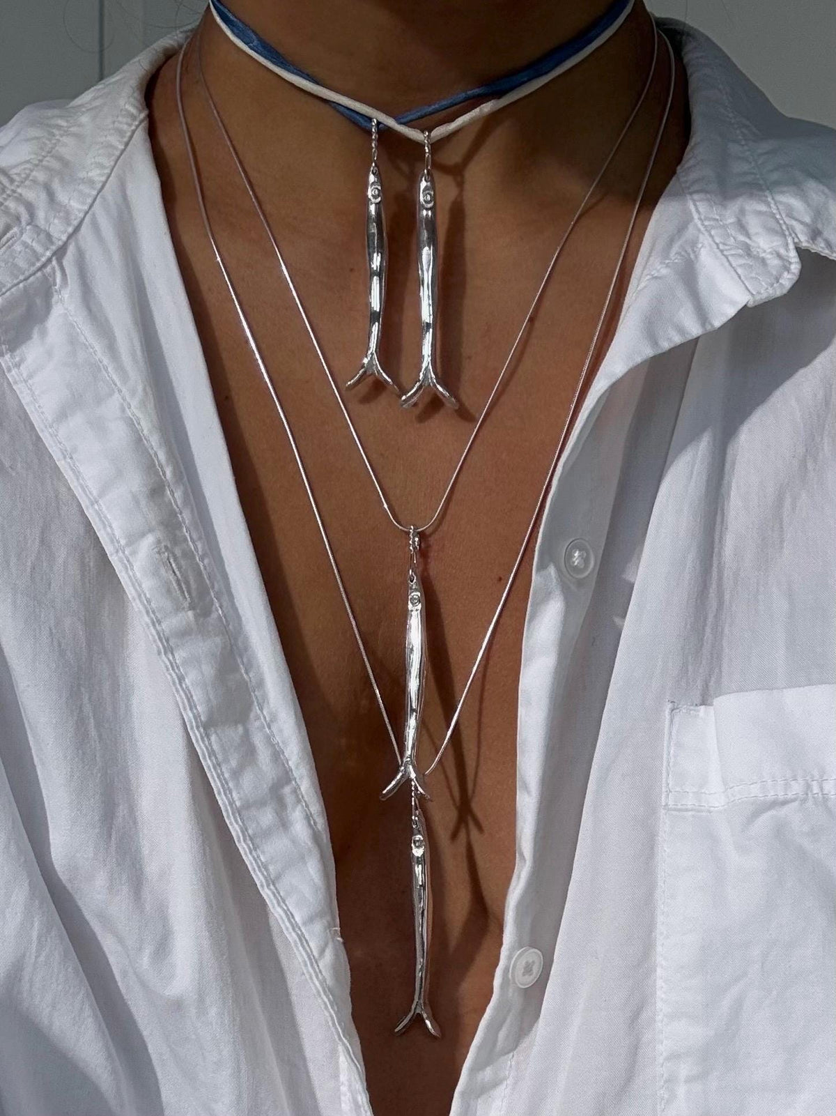 Sardine Pendant Snake Chain Necklace
