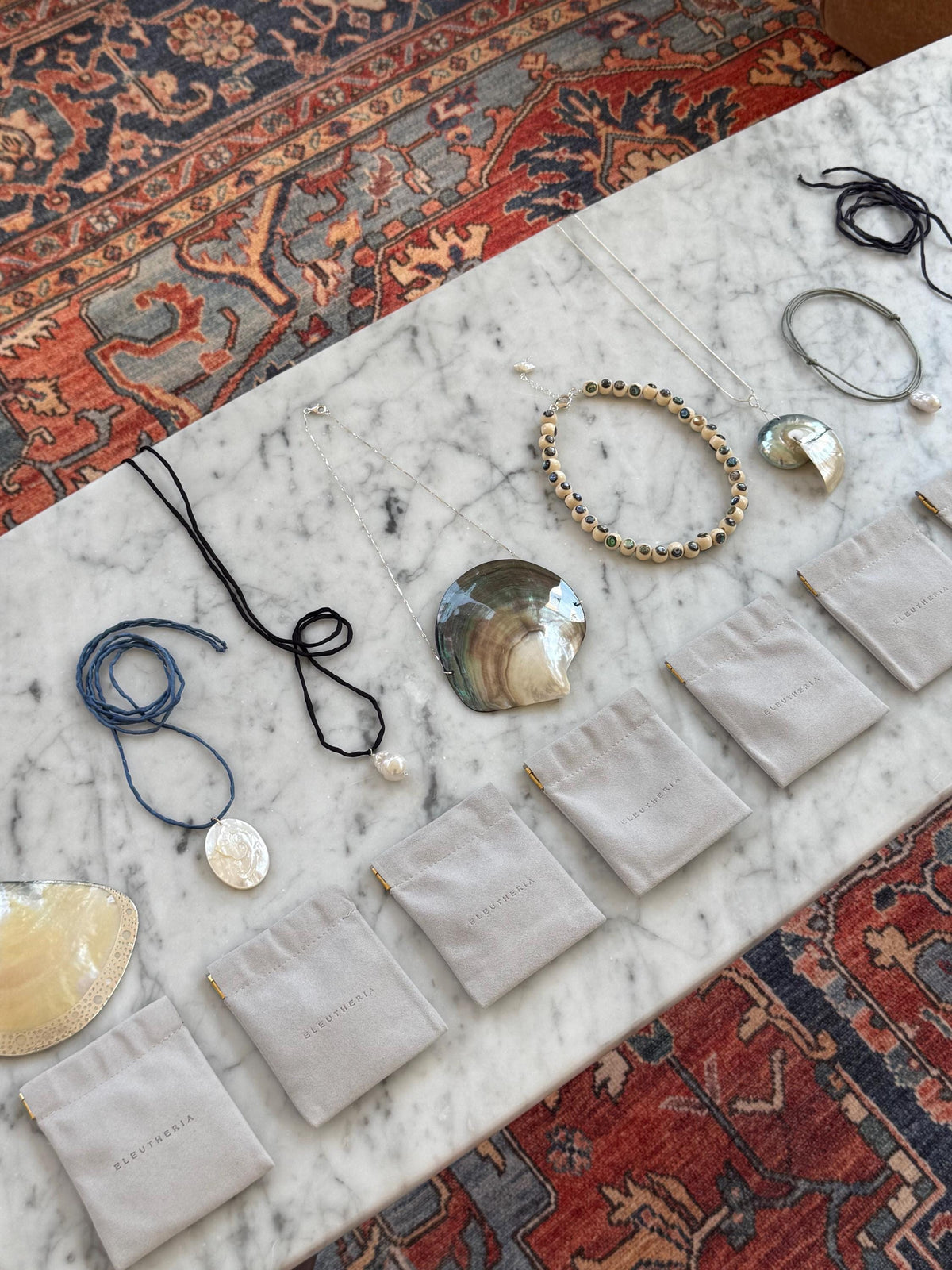 Mother of Pearl Flower Pendant Silk Cord Necklace