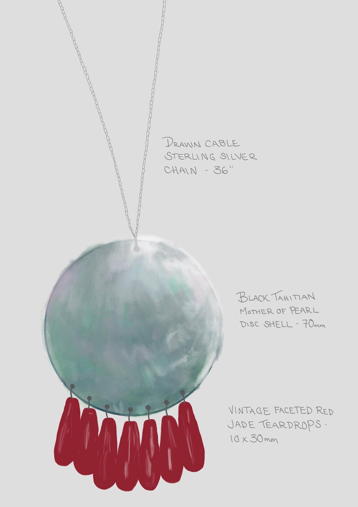 Black Tahitian Mother of Pearl Jade Tassel Necklace