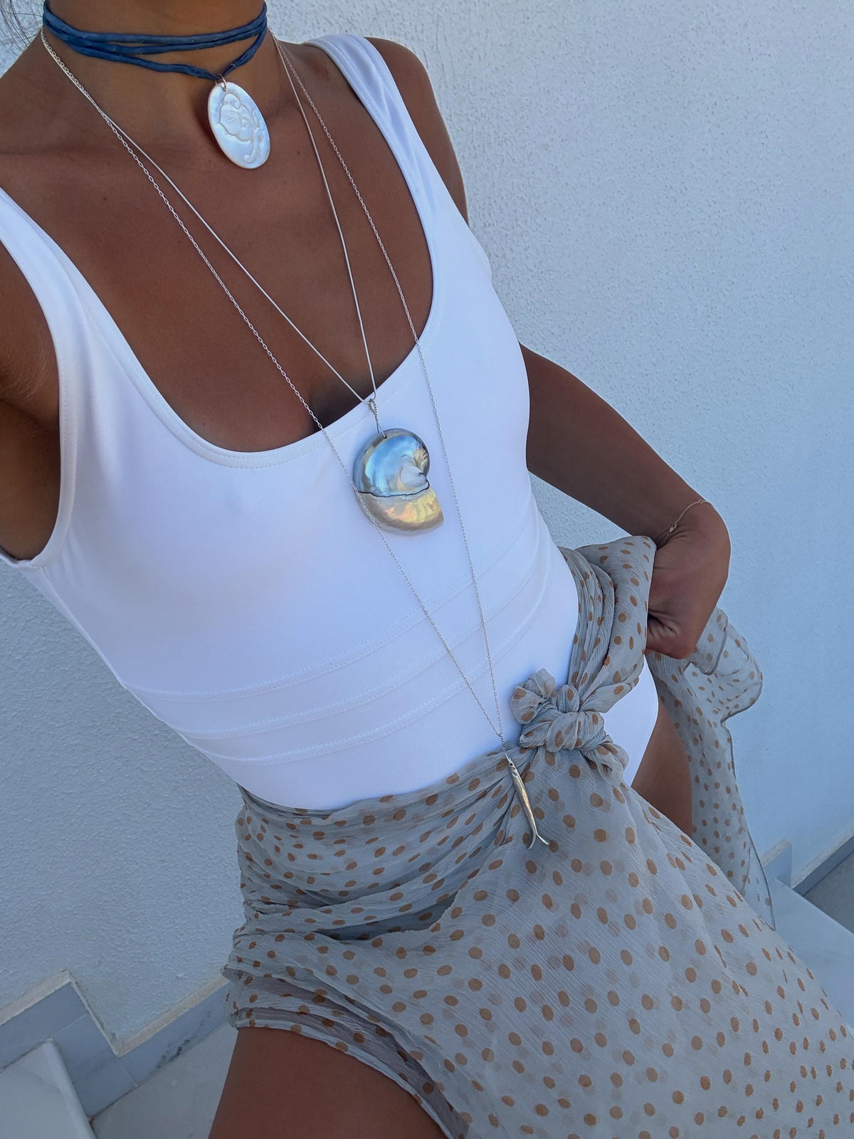 Mother of Pearl Flower Pendant Silk Cord Necklace