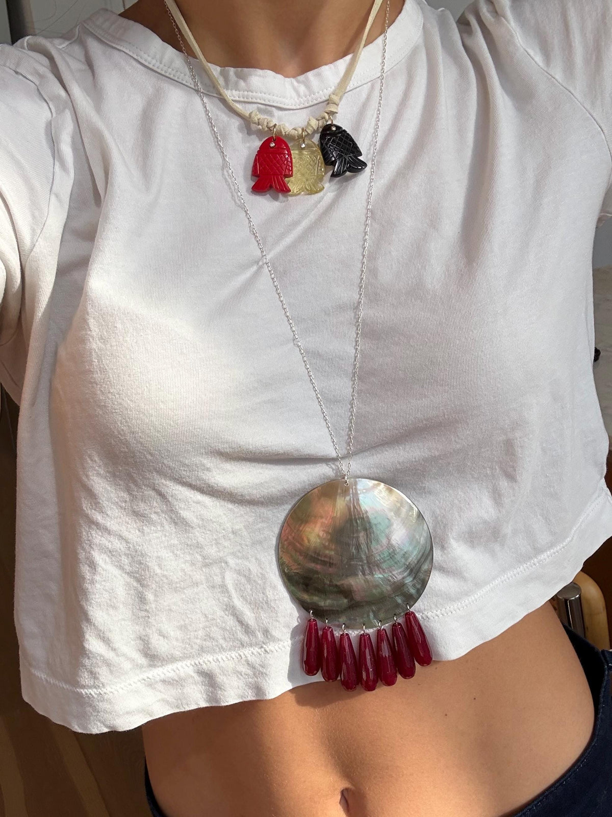 Black Tahitian Mother of Pearl Jade Tassel Necklace