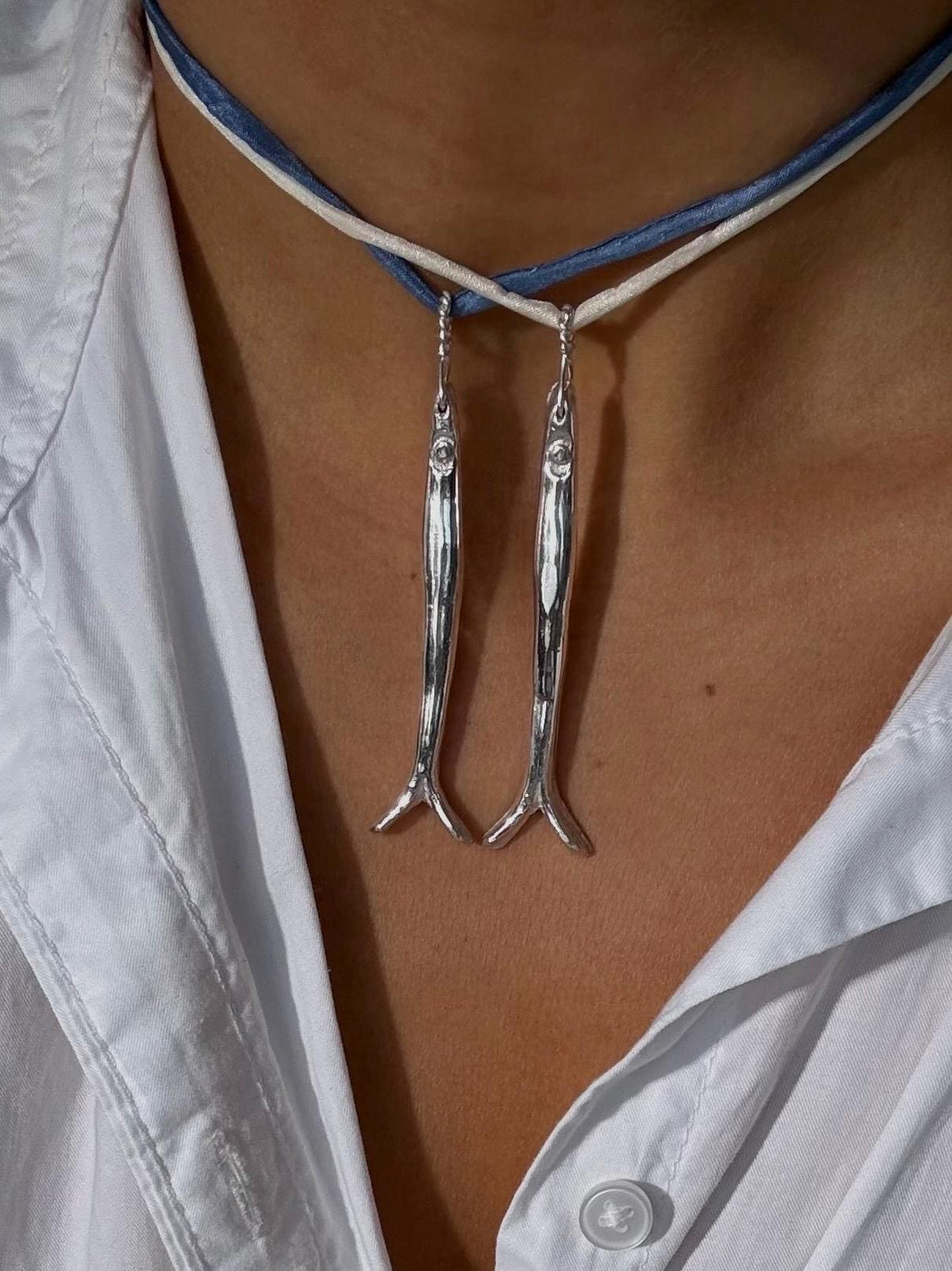 Sardine Pendant Silk Cord Necklace