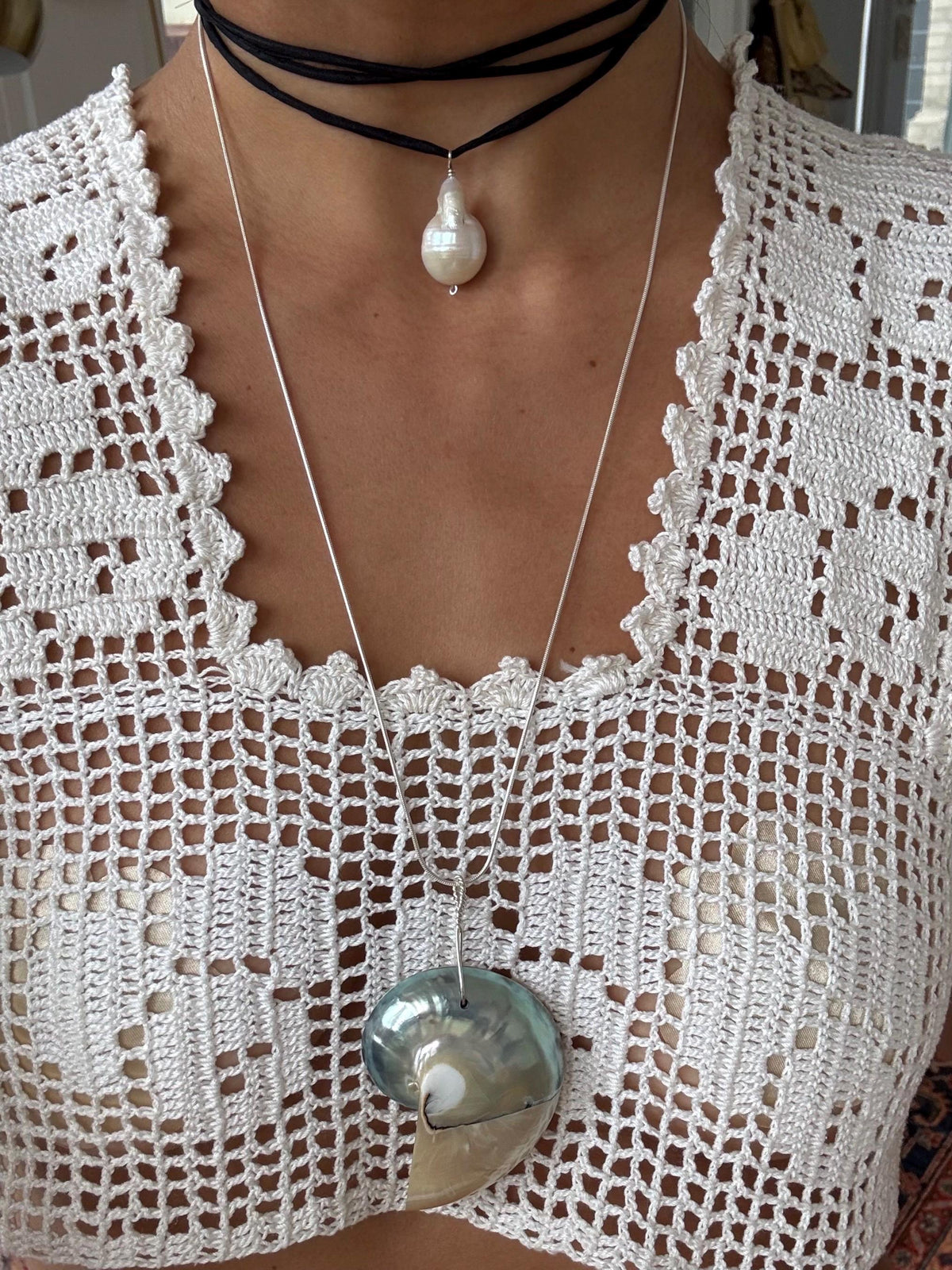 Japanese Baroque Pearl Silk Cord Necklace