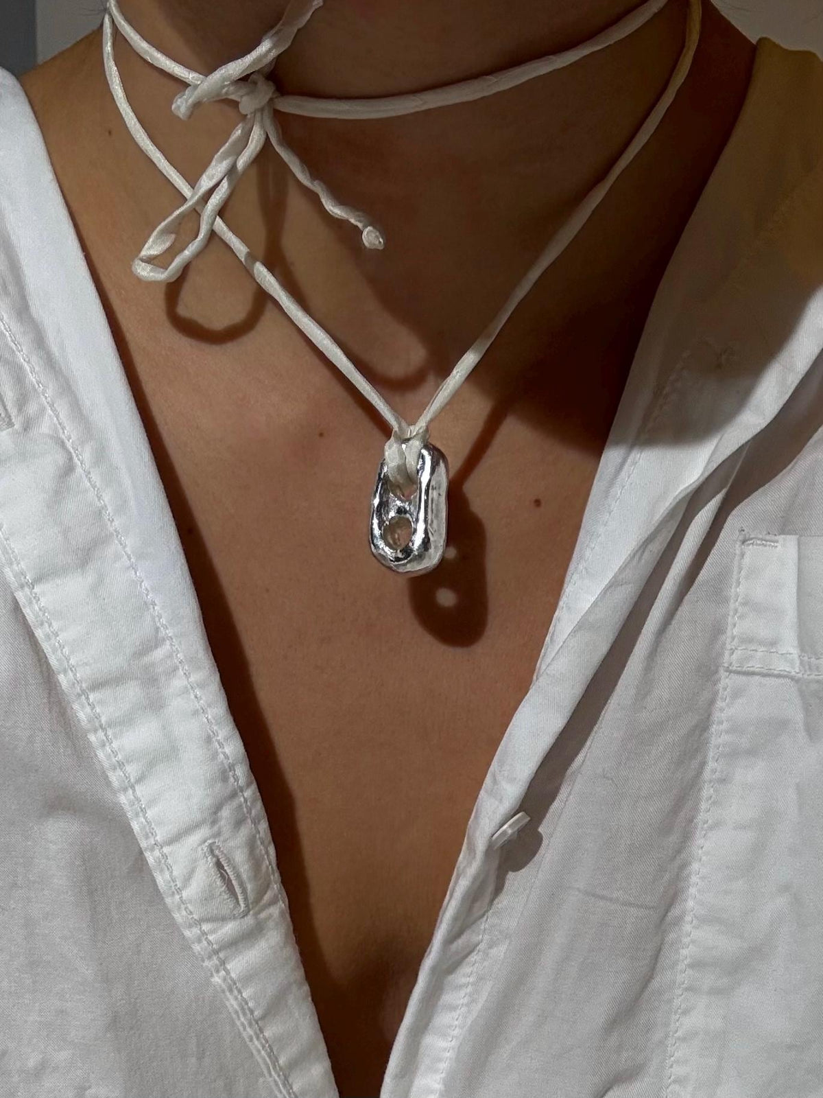Puffy Mariner Pendant Silk Cord Necklace