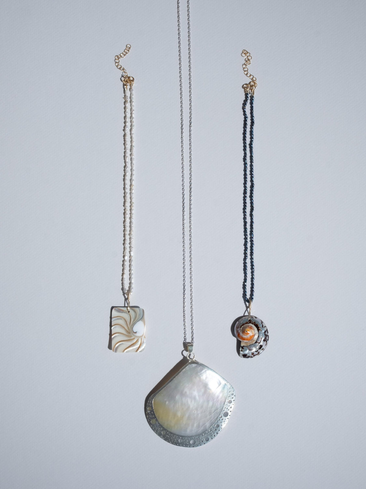 Silver-Framed Mother of Pearl Shell Pendant Necklace