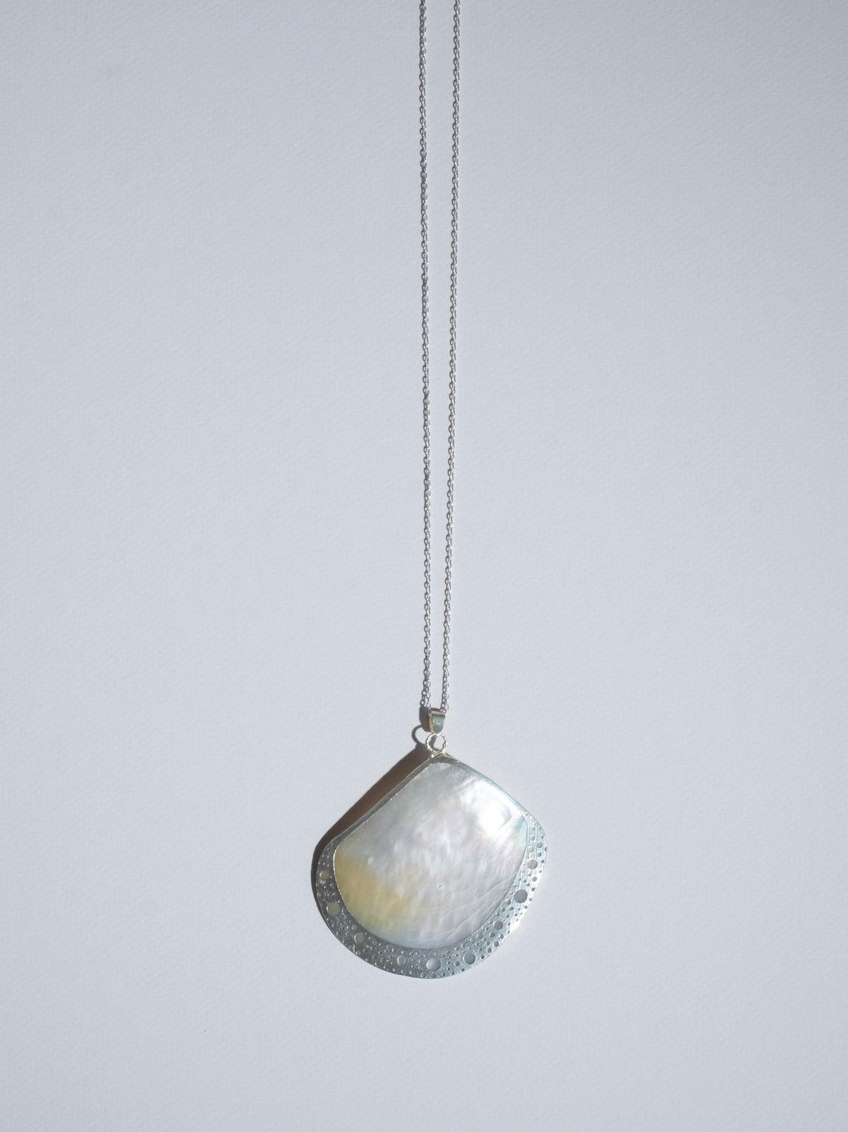 Silver-Framed Mother of Pearl Shell Pendant Necklace