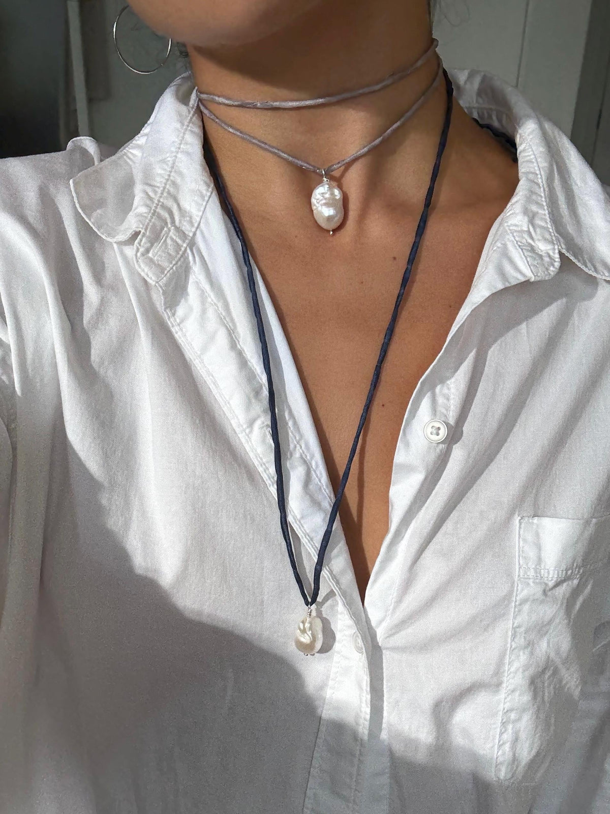 Japanese Baroque Pearl Silk Cord Necklace
