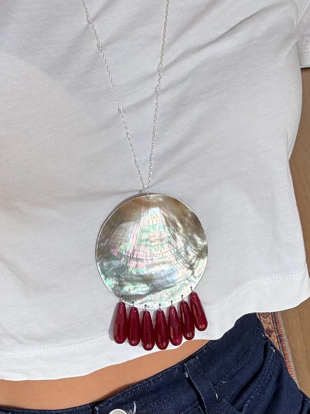 Black Tahitian Mother of Pearl Jade Tassel Necklace