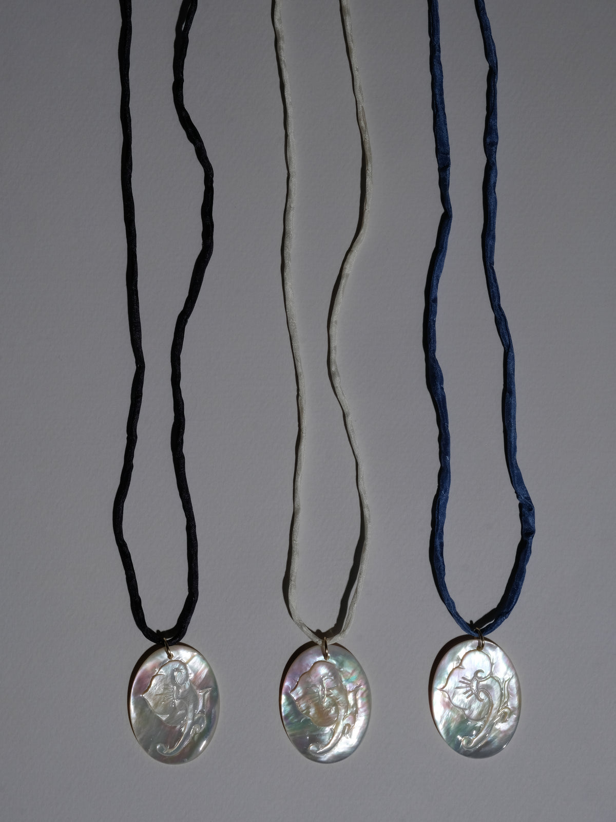 Mother of Pearl Flower Pendant Silk Cord Necklace
