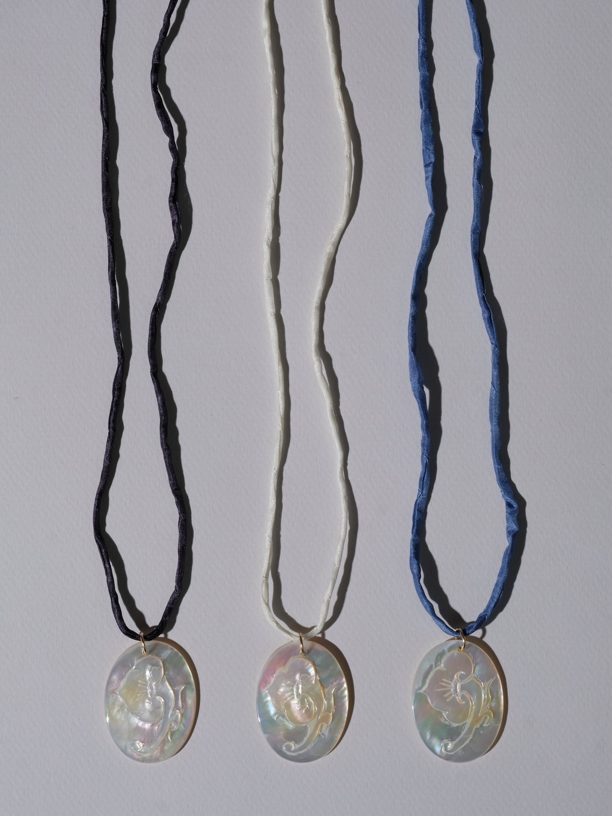 Mother of Pearl Flower Pendant Silk Cord Necklace