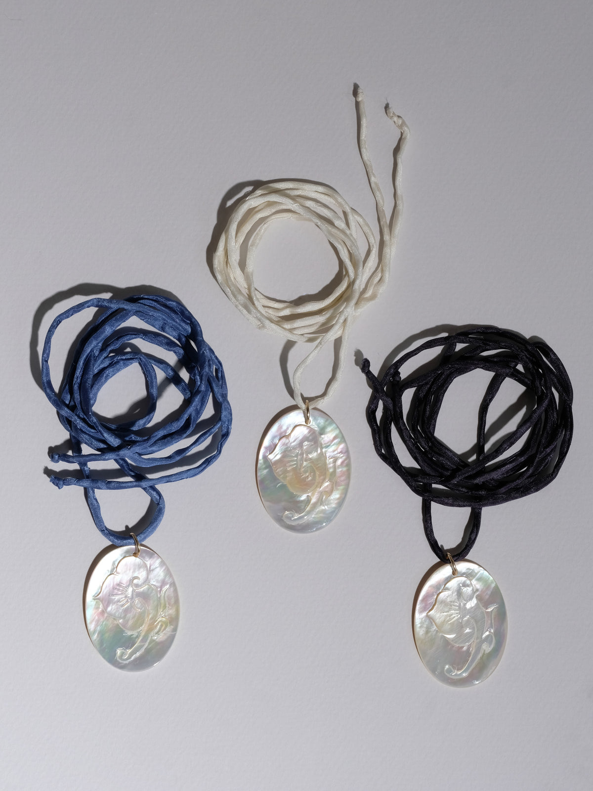Mother of Pearl Flower Pendant Silk Cord Necklace