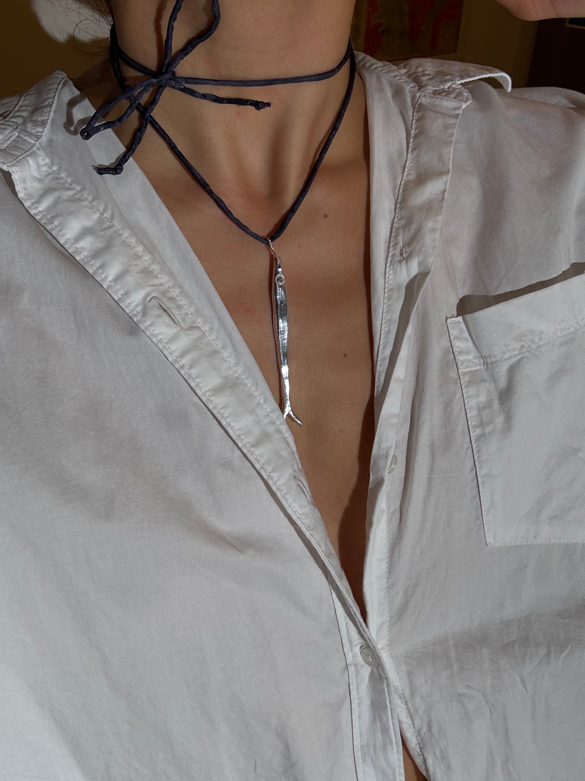 Sardine Pendant Silk Cord Necklace