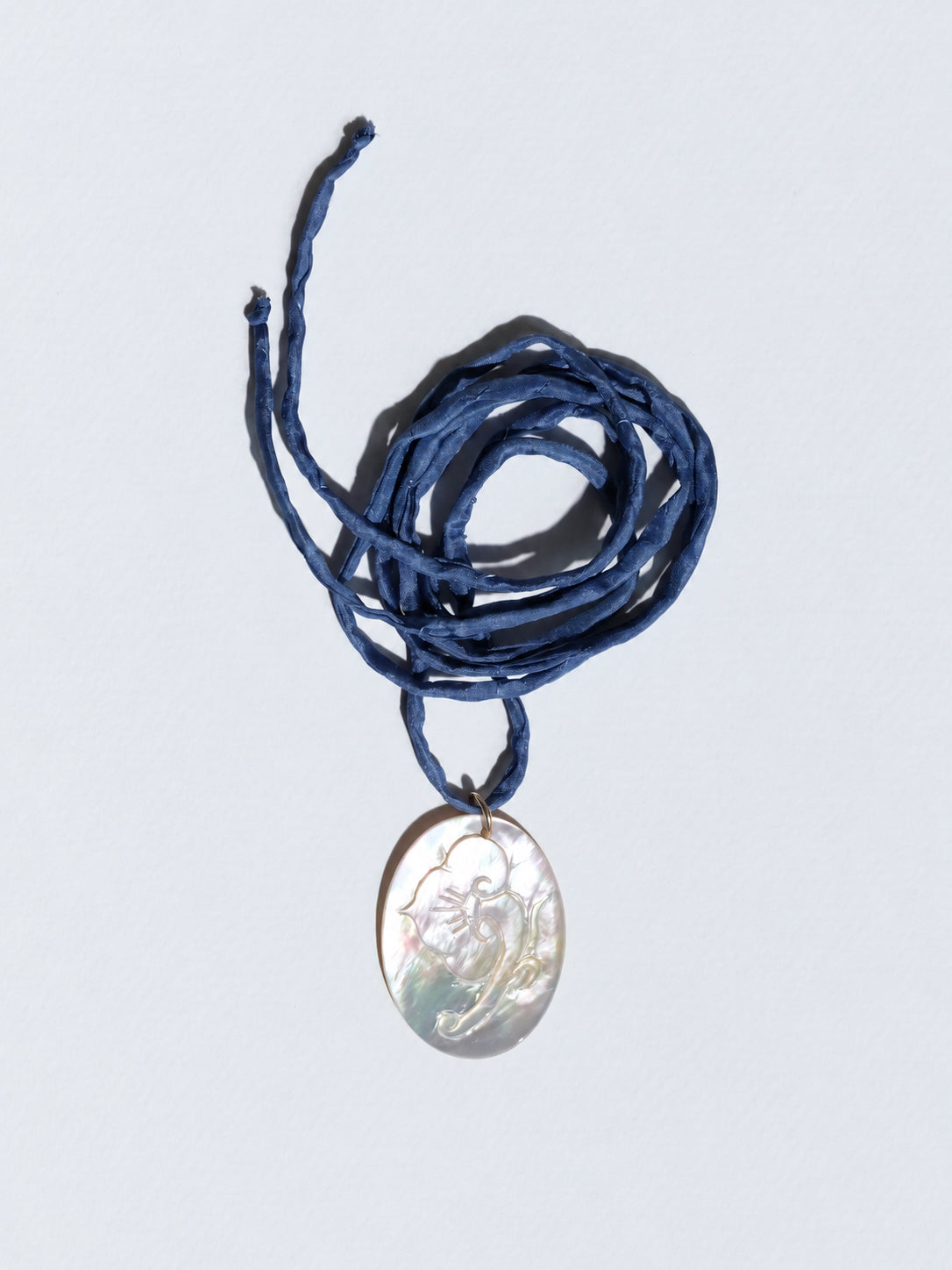 Mother of Pearl Flower Pendant Silk Cord Necklace