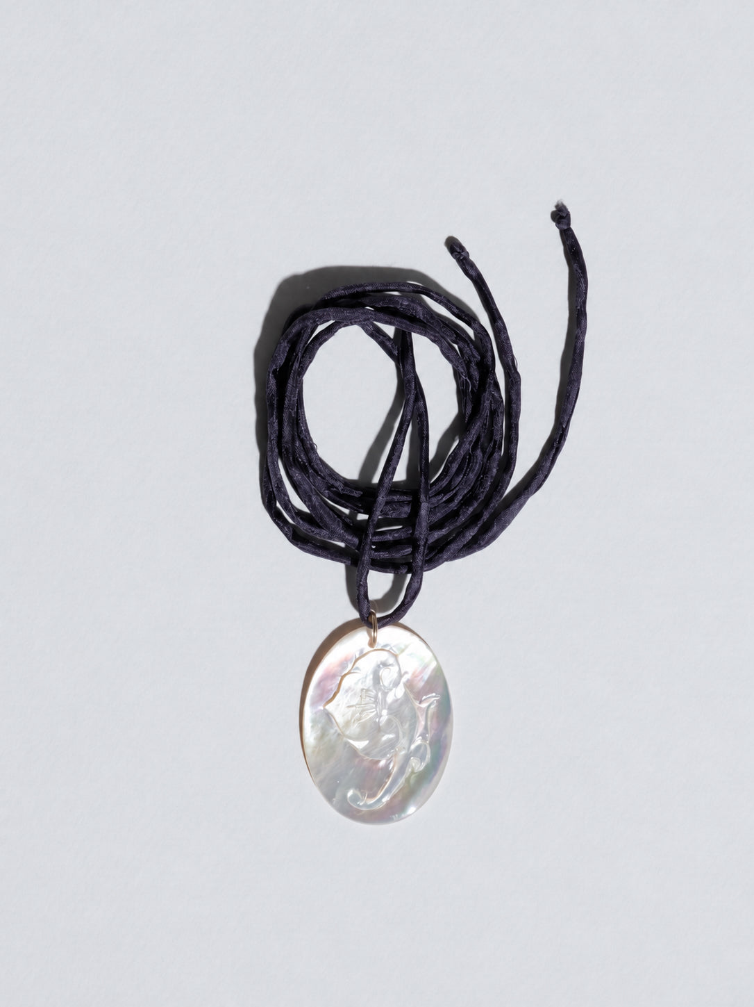 Mother of Pearl Flower Pendant Silk Cord Necklace