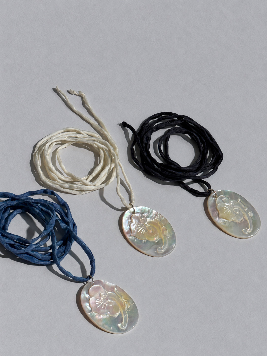 Mother of Pearl Flower Pendant Silk Cord Necklace