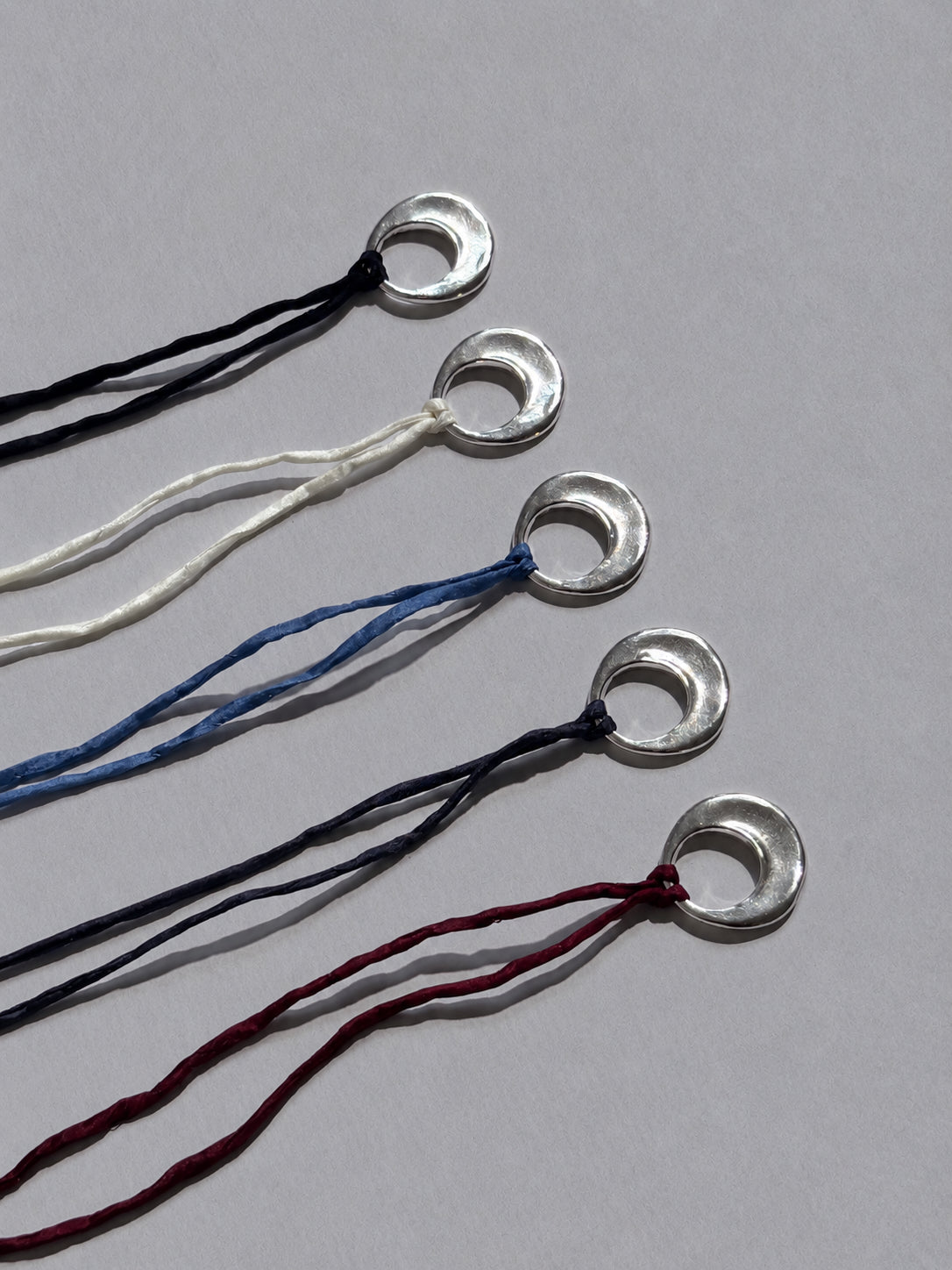 Open Circle Pendant Silk Cord Necklace