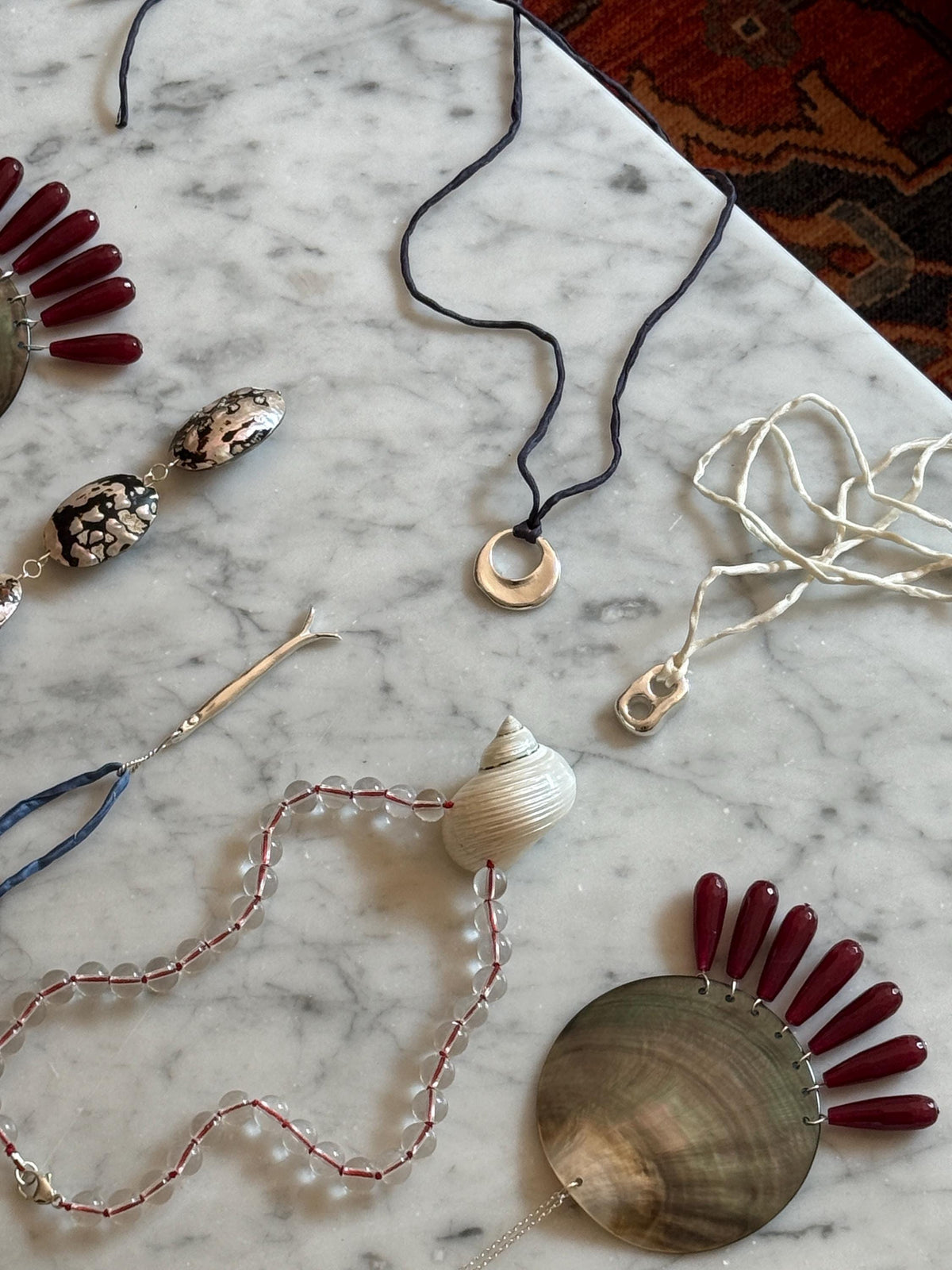 Open Circle Pendant Silk Cord Necklace