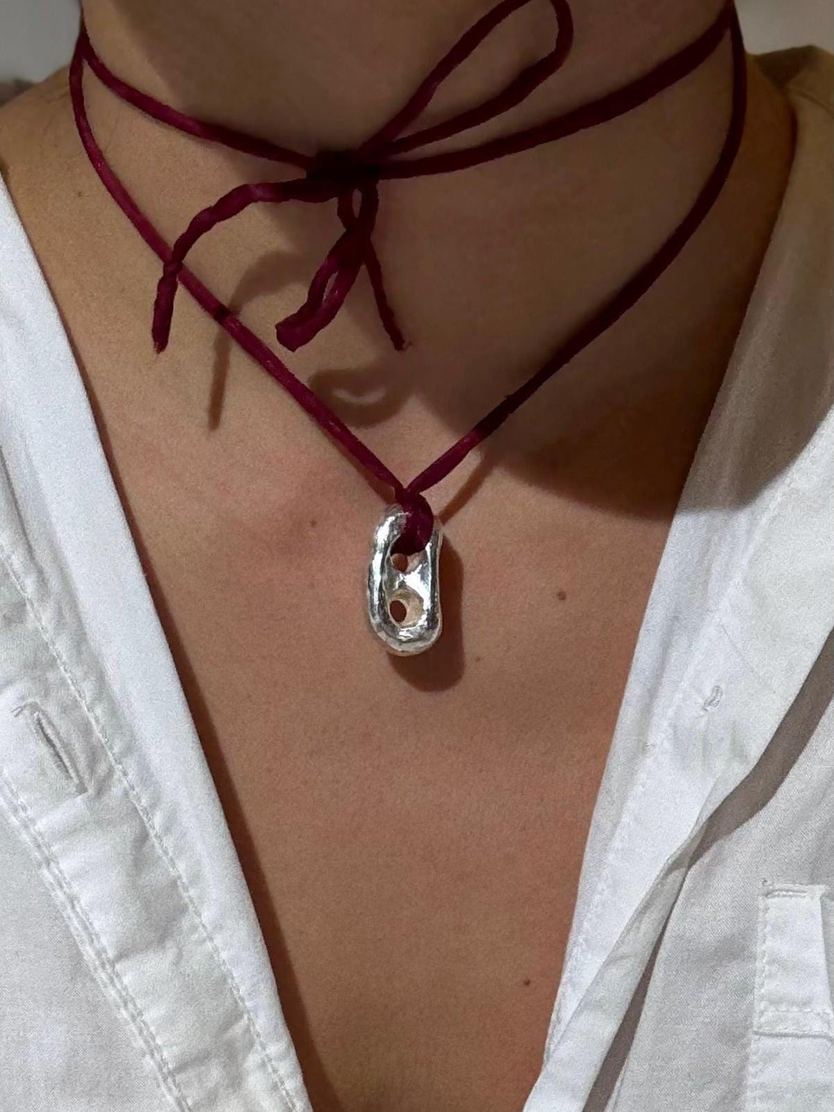 Puffy Mariner Pendant Silk Cord Necklace