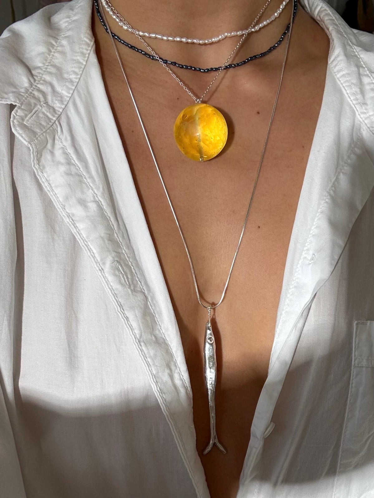 Sardine Pendant Snake Chain Necklace