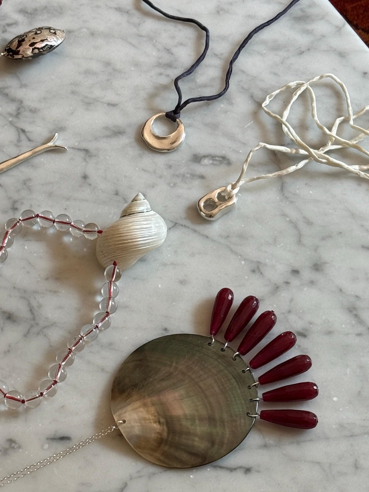 Puffy Mariner Pendant Silk Cord Necklace