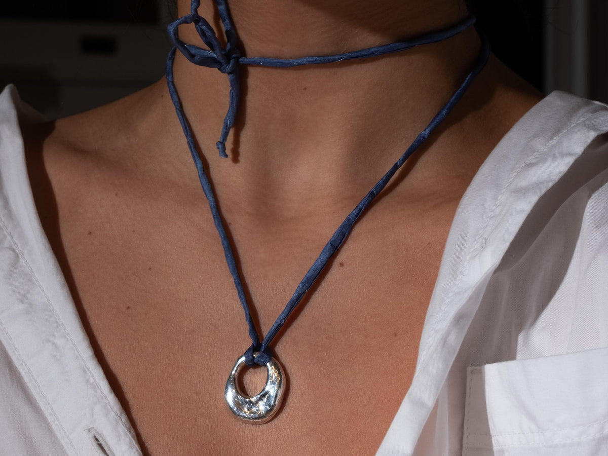 Open Circle Pendant Silk Cord Necklace