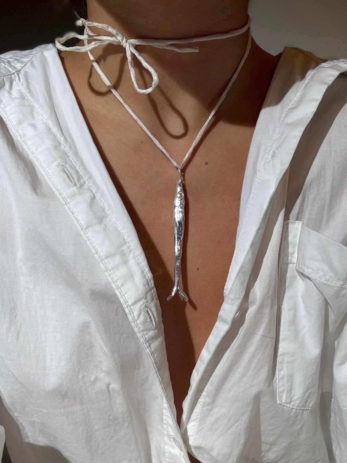 Sardine Pendant Silk Cord Necklace