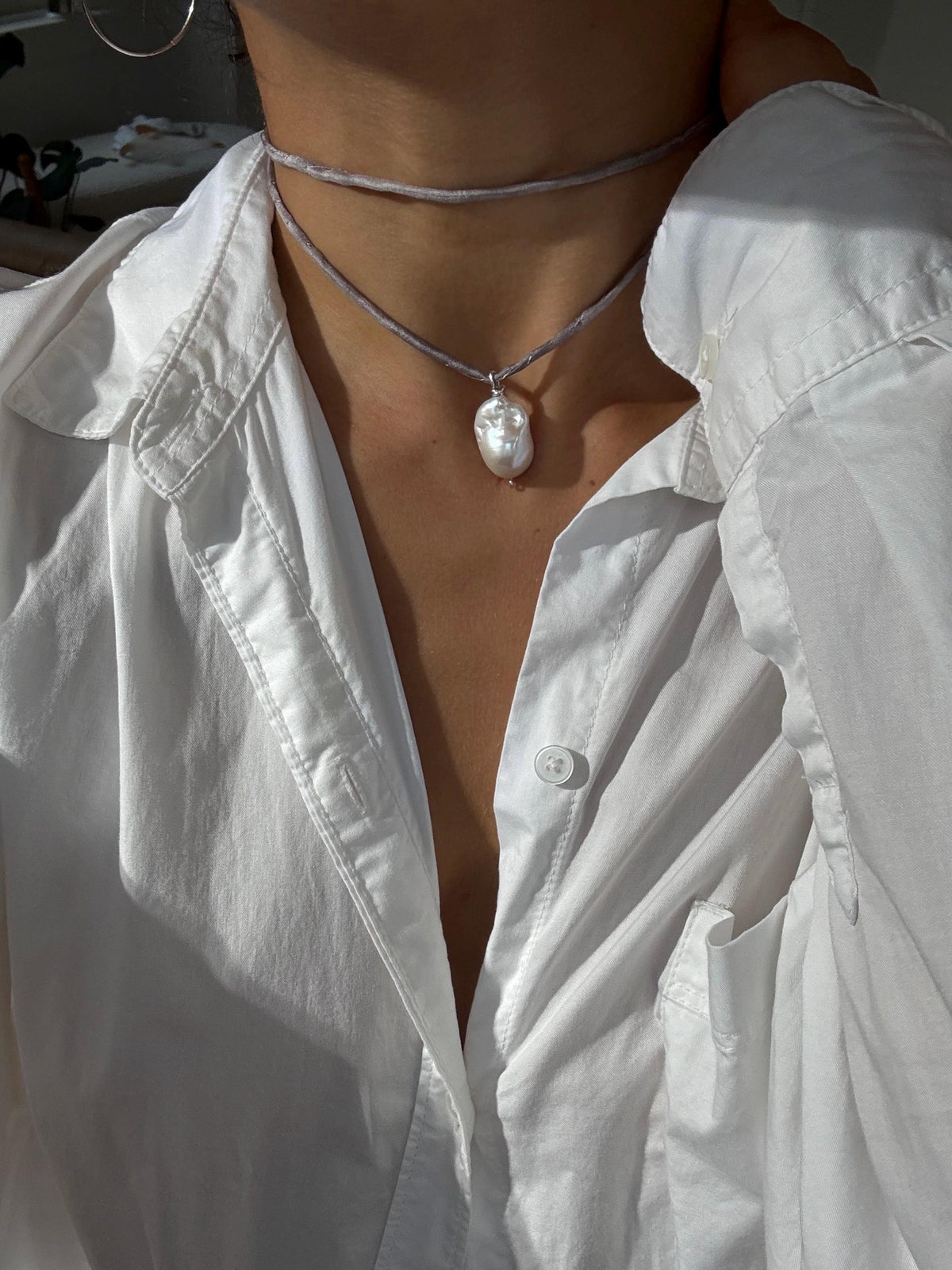 Japanese Baroque Pearl Silk Cord Necklace