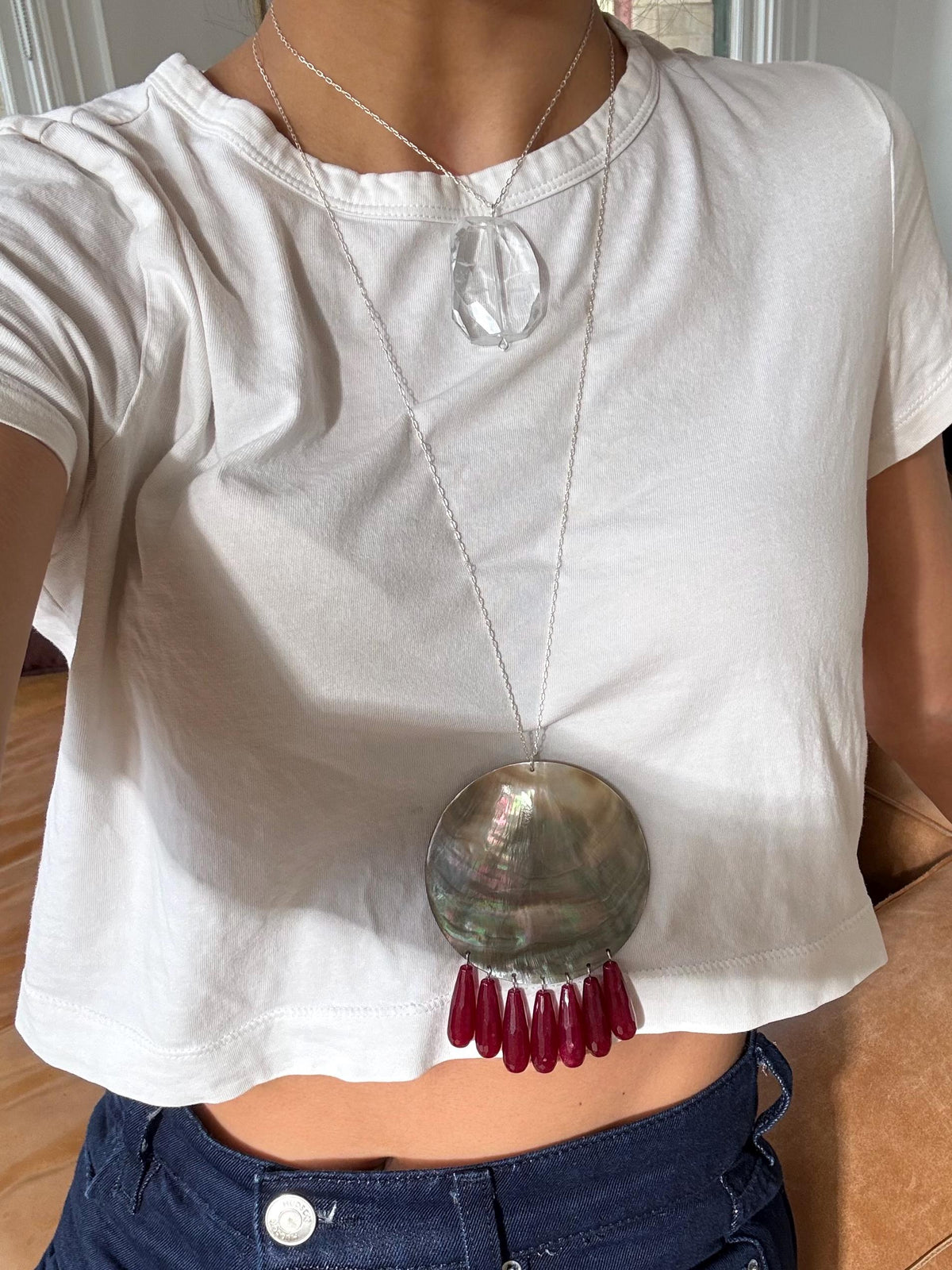 Black Tahitian Mother of Pearl Jade Tassel Necklace