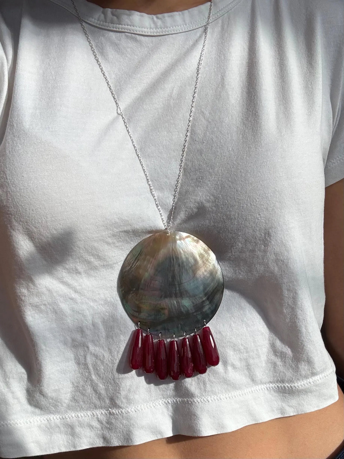 Black Tahitian Mother of Pearl Jade Tassel Necklace